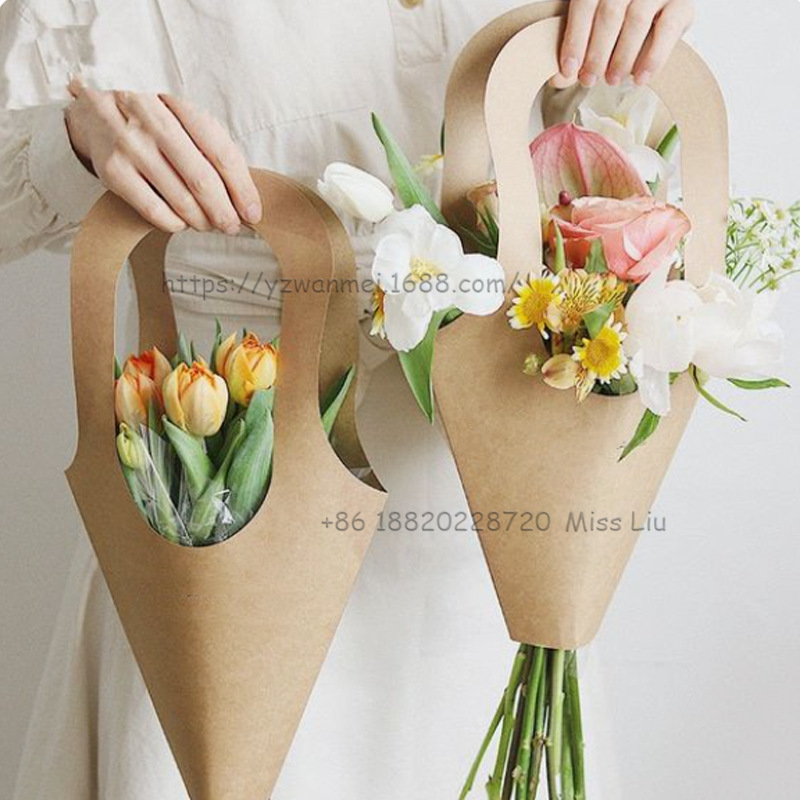 日韩文艺风花卉收纳袋 牛皮纸鲜花包装袋 派对礼品包装花袋