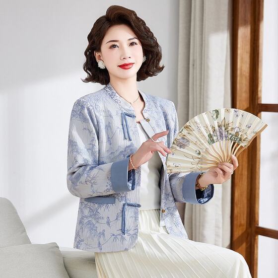 New Chinese Mother Spring Coat 2025 New Middle-aged and Elderly Women's Spring and Autumn National Style Top Western Style Fashion Tang Dress