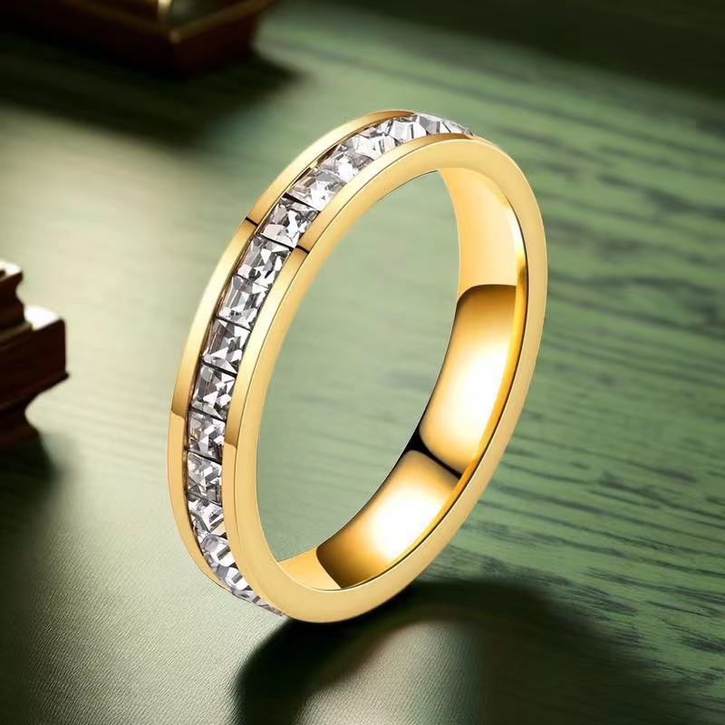 Zircon Inlay Material Rings Classification Wholesale Jewelry Simple Style Geometric Titanium Steel Zircon Rings