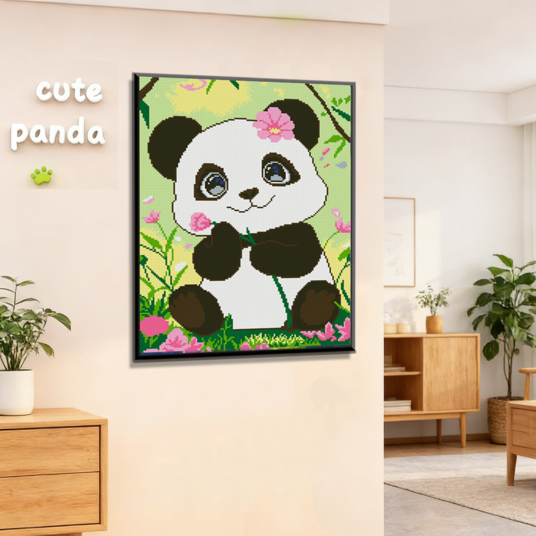 Mona Lisa dibujos animados reales para niños lindo panda pequeño nuevo estilo simple sala de estar bordado de hilo a mano image 1