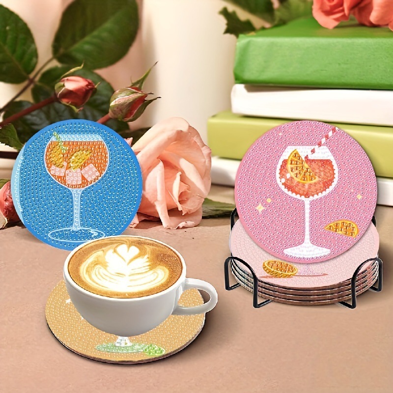 Ventas transfronterizas calientes de 8 piezas de conjunto de cojín de taza de arte de diamante, con soporte, pequeño conjunto de pintura de diamante, adecuado para adultos