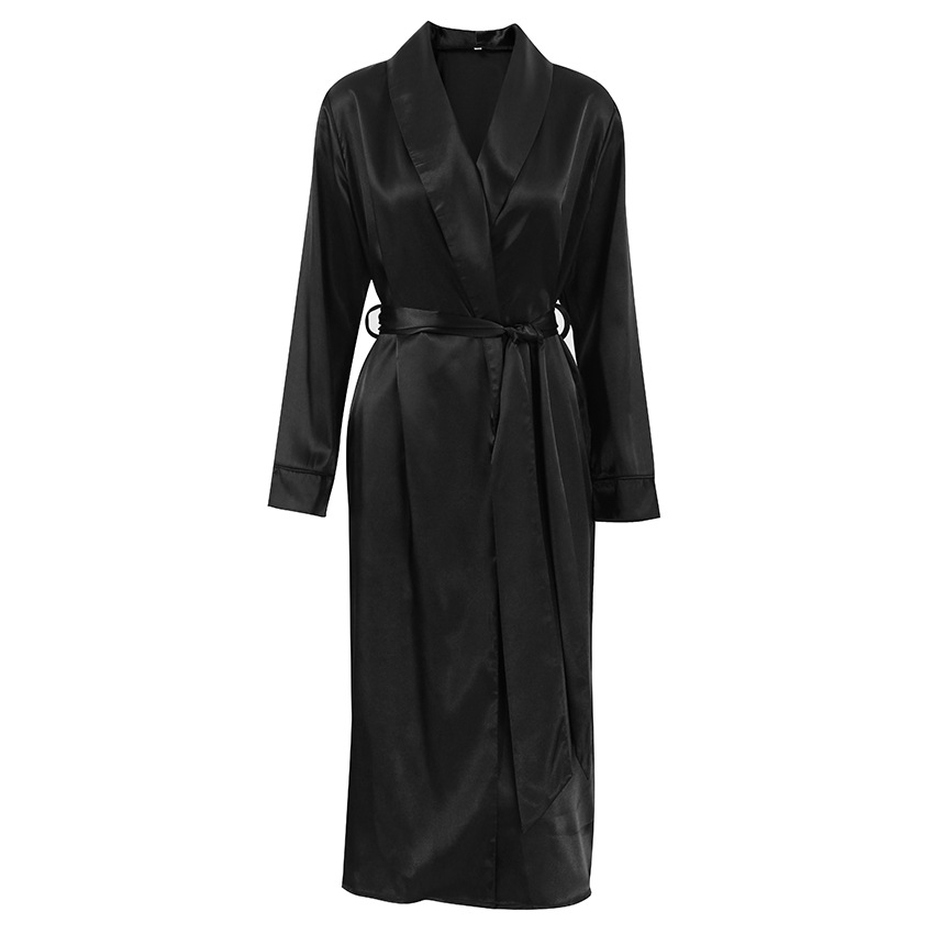 2026 European and American Spring and Summer New Style Imitation Silk Lace-Up Long-Sleeved Long Pajamas and Nightgowns, Comfortable and Soft Women's Home Wear 2026 European and American Spring and Summer New Style Imitation Silk Lace-Up Long-Sleeved Long Pajamas and Nightgowns, Comfortable and Soft Women's Home Wear