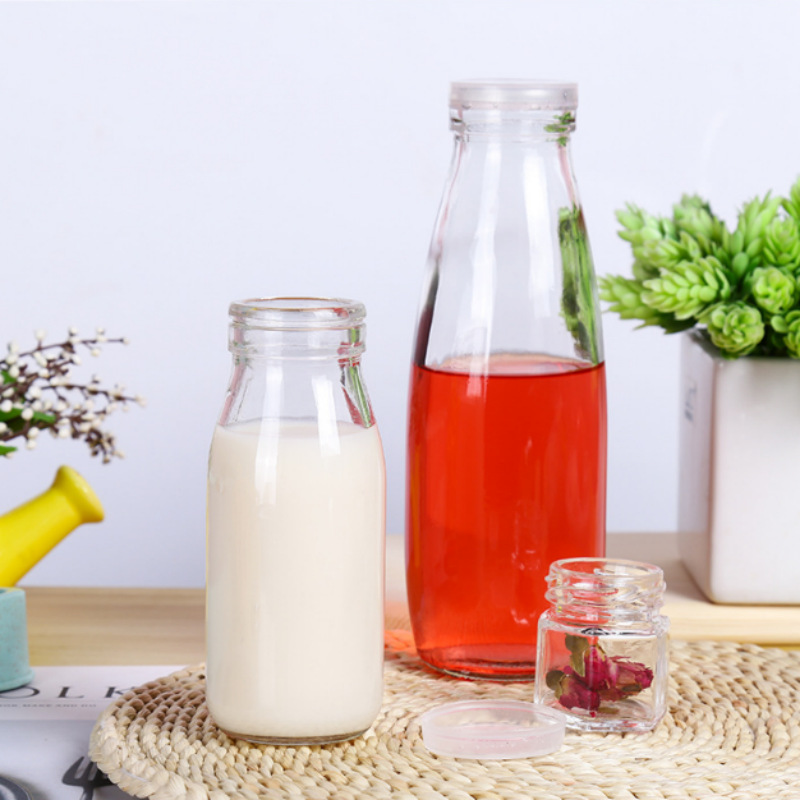 加厚1斤2斤透明玻璃牛奶瓶密封带盖果冻酸奶瓶耐高温透明牛奶瓶