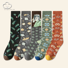 碎花小腿襪子女長筒襪春秋款女生復古長襪ins潮夏天女士棉襪顯瘦