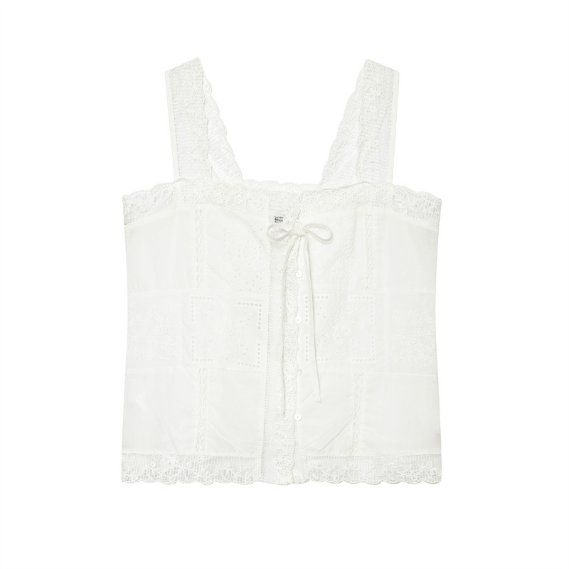 Women's Clothing 2026 European and American Style Spring/Summer Fashion Slim Fit Lace Trim Embroidered Tie Strap Sleeveless Tank Top Women's Clothing 2026 European and American Style Spring/Summer Fashion Slim Fit Lace Trim Embroidered Tie Strap Sleeveless Tank Top