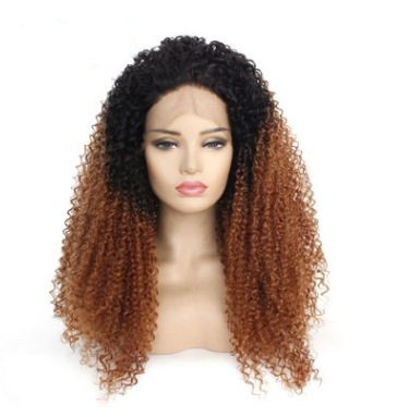 Moda europea y americana para mujer, color africano, peluca rizada pequeña, encaje frontal de fibra química, capucha tejida a media mano LW0010