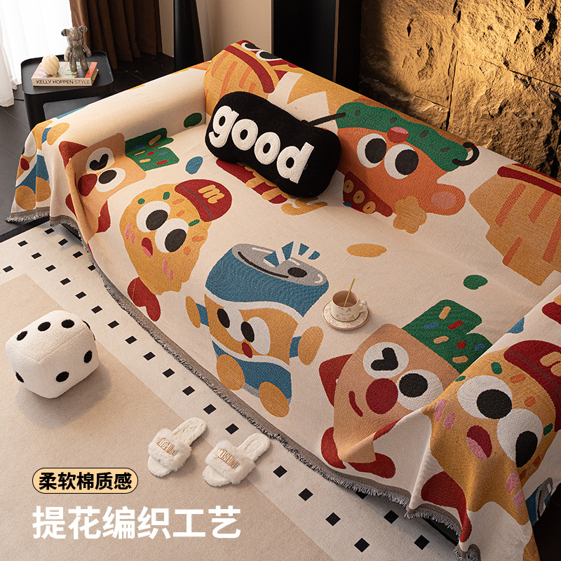 Cartoon Happy Snack Sofa Cushion Winter Sofa Cover Cloth Sofa Towel Four Seasons Universal Non-Slip Dirt Resistant Sofa Cover