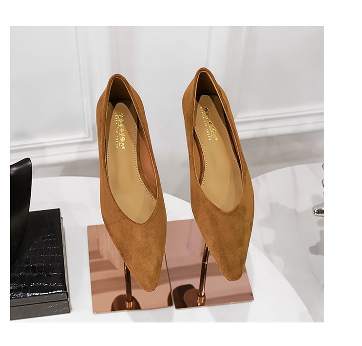 Täglicher einfacher Komfort Wildleder spitzer flacher Mund niedriger Absatz Schrägabsatz Einzelschuhe Damen Einzelschuhe_voghion.com