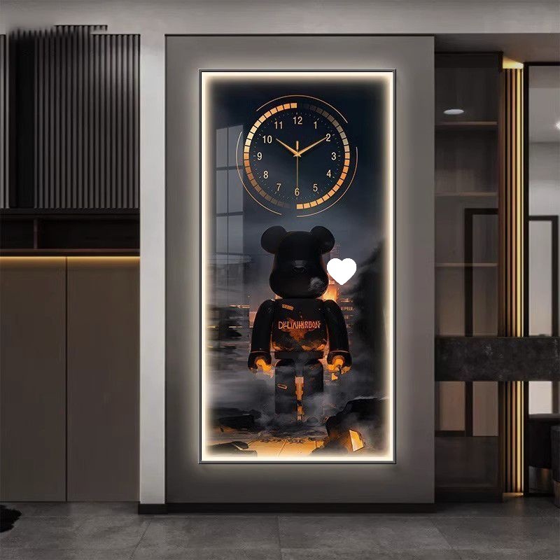 末日战役暴力熊玄关装饰画钟表客厅入户正对门挂画发光灯画带时钟