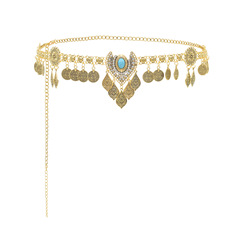 跨境飾品復古仿松石腰鏈民族風錢幣流蘇身體鏈歐美性感肚臍鏈女