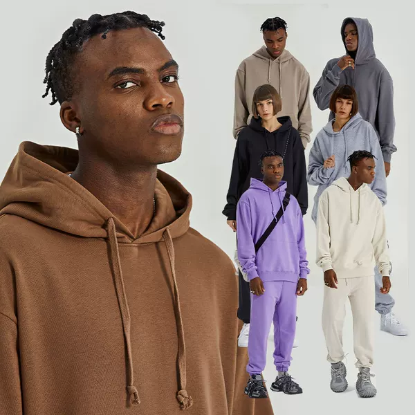 Heavyweight pure cotton drop-shoulder hooded sweatshirt, oversized loose fit, terry fabric, trendy brand jacket with embroidered logo