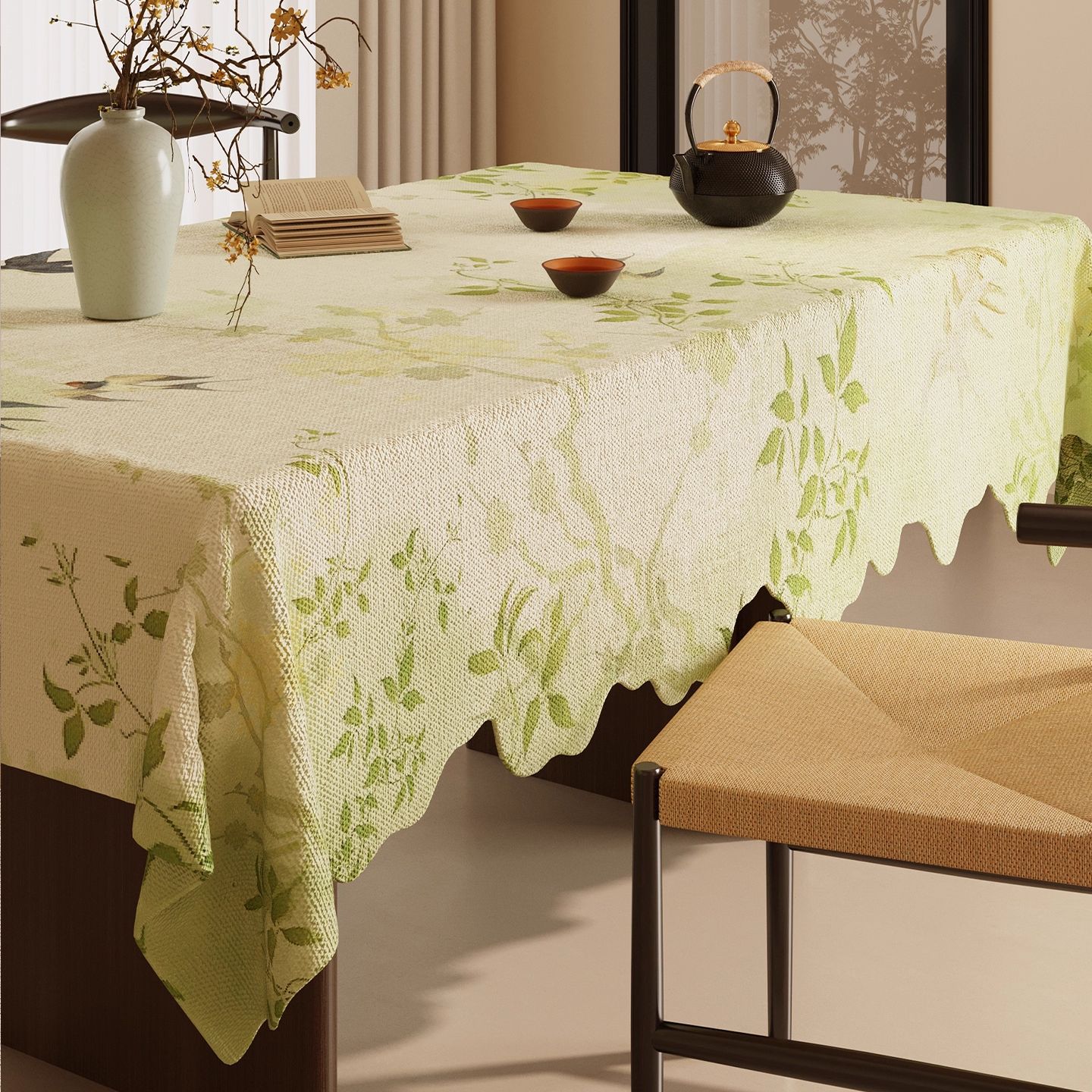 Customized Chinese-Style Pastoral Retro Light Luxury Tablecloth for Tea Rooms and Tea Houses, Rectangular High-End Long Large-Size Tablecloth