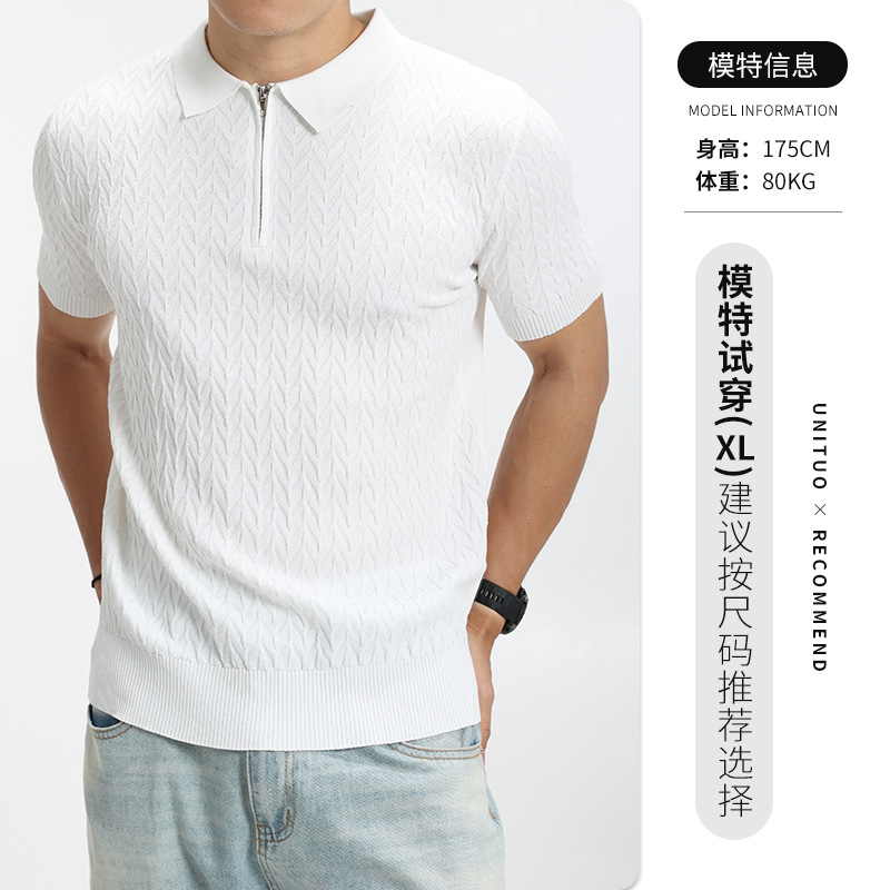 Verano texturizado hombre jersey polo de manga corta collar europeo y americano de negocios casual camiseta universal chaqueta de hombre
