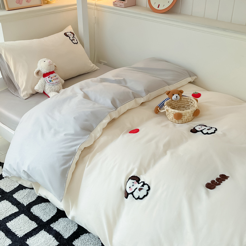 Juego de cama de dormitorio de estudiantes de tres piezas, ropa de cama de algodón puro, sábana, edredón, juego de cuatro piezas