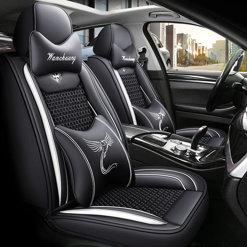 Seat cushion, seat cover – Universal Universal Ice Silk - black-white-luxury-leather-with-ice-silk