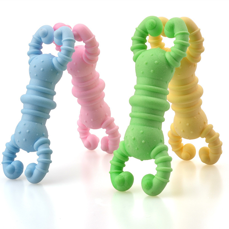 Juguetes para mascotas TPR leche sabor espuma tiras de camarón resistente a mordeduras molar TPR mordedura juguetes para perros en stock al por mayor
