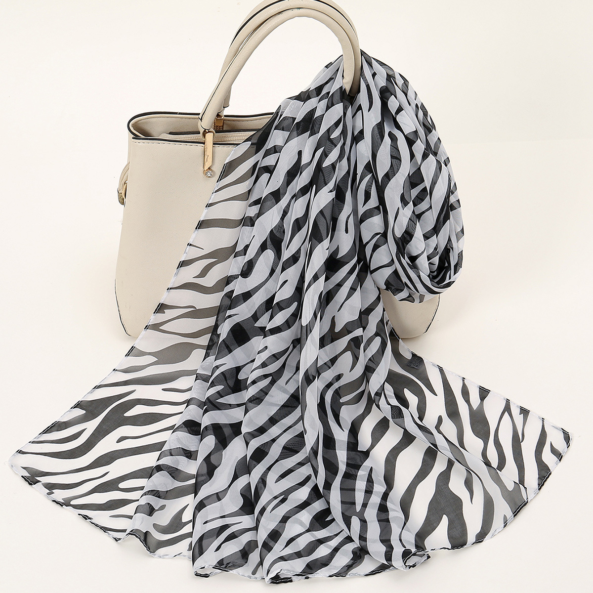 Zebra Naxışlı Şifon Şal - Uzun Yaylıq və Şal
