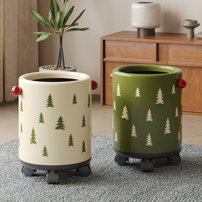 Vintage-Style Trash Can for Home Use, Movable, Retro, High Aesthetic Value, Large Capacity, Suitable for Dormitory, Bedroom, Living Room, Kitchen