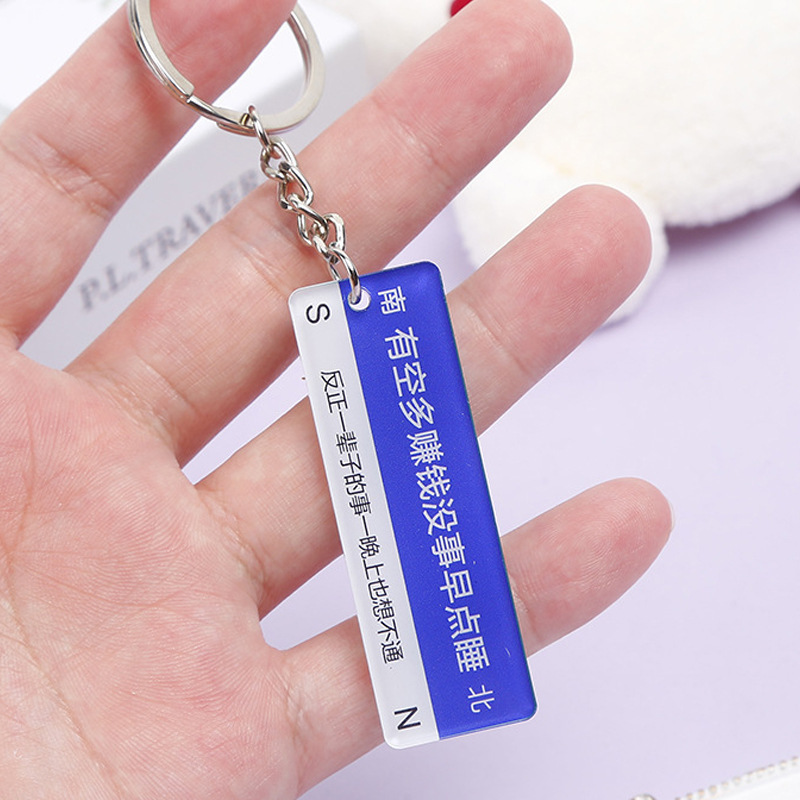 Spot Douyin Same Style Internet Celebrity Check-In Cartoon Road Sign Keychain Custom Creative Travel Acrylic Pendant Wholesale