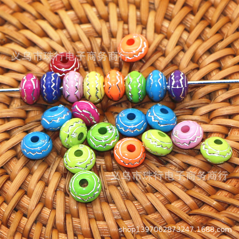 Retro 5*8 silver wavy flat beads acrylic beaded abacus beads DIY jewelry accessories loose beads 200 grains