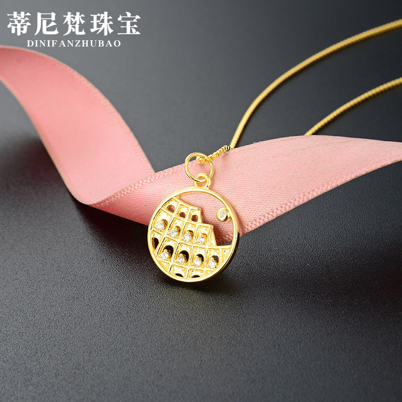 Joyería de moda de las mujeres Cadena de clavícula Corea del Sur s925 plata circón colgante elegante redondo completo diamante accesorios colgante