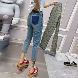 D细长铅笔腿 法G高腰刺绣小直筒烟管法棍牛仔裤女初夏家7N60 外贸