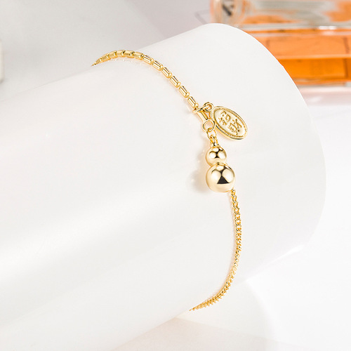  new summer 18K gold-plated gourd anklet for women, high-end niche, light luxury, high-end design, retro