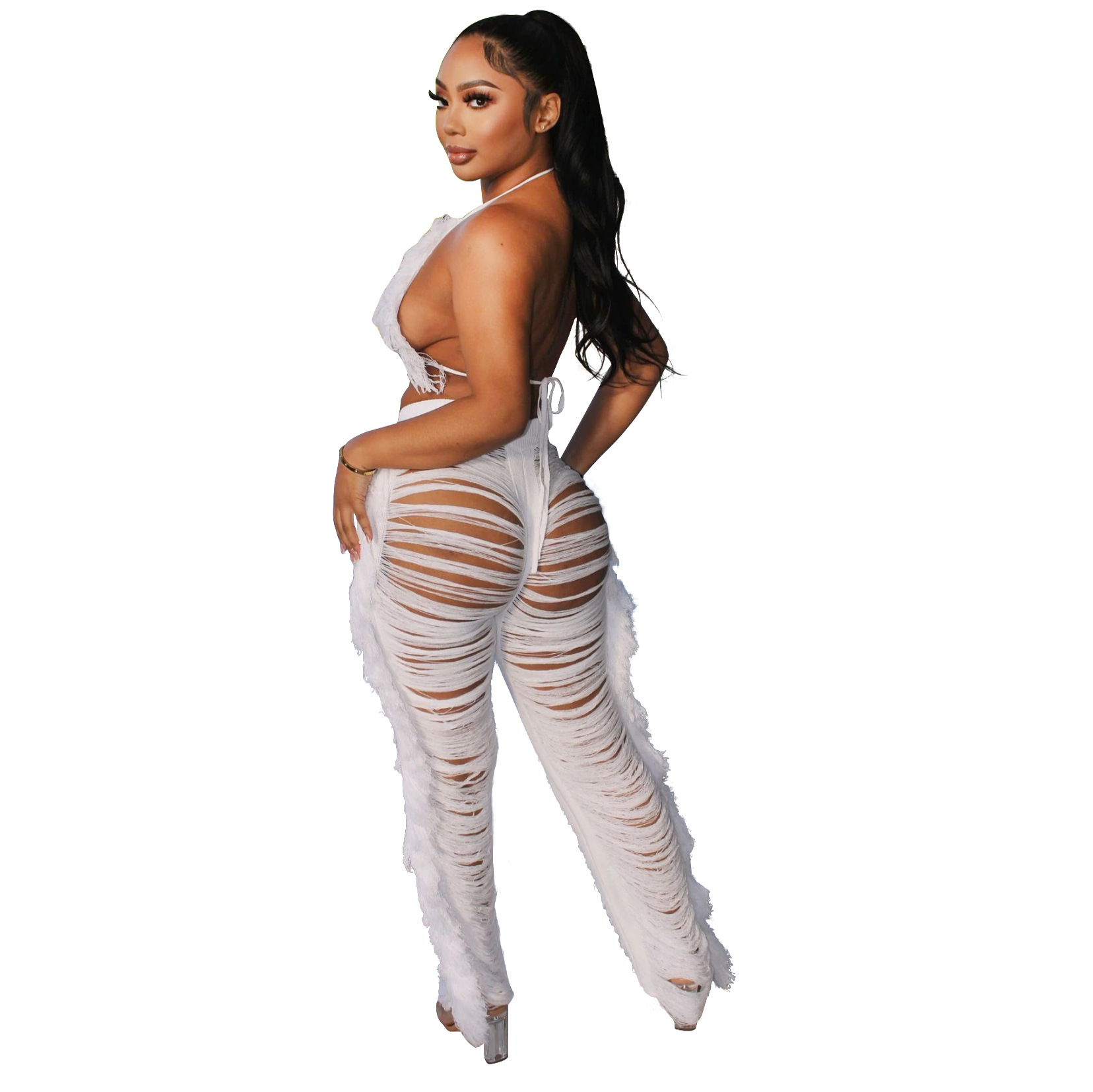 Women's Clothing summer new women's sexy tassel knitted pants suit_voghion.com