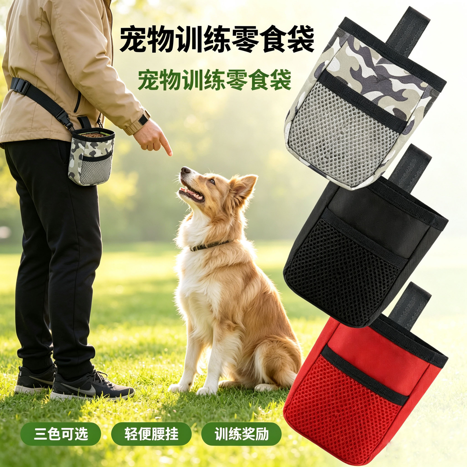 Pet training waist bag for cats and dogs, portable dog training treat pouch, outdoor dog walking food storage bag, feeding bag
