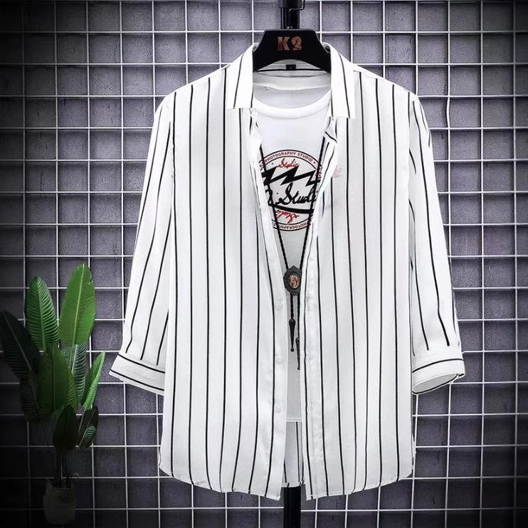 Casual Spring and Autumn New Men's Striped Shirt Casual Long Sleeve Shirt Fashion Trend Top Personalized Men's Clothing