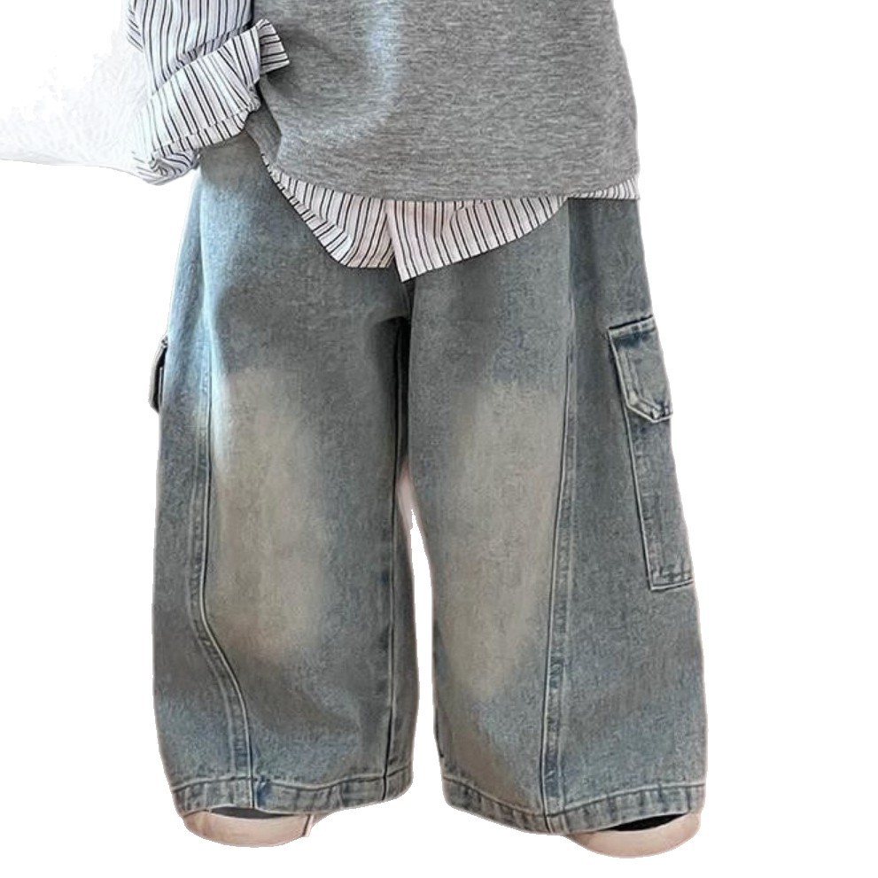 Pantalones vaqueros de nuevo estilo para niños, pantalones largos de primavera y otoño, pantalones de trabajo para niños, pantalones casuales modernos y geniales, pantalones largos rectos y holgados a la moda.