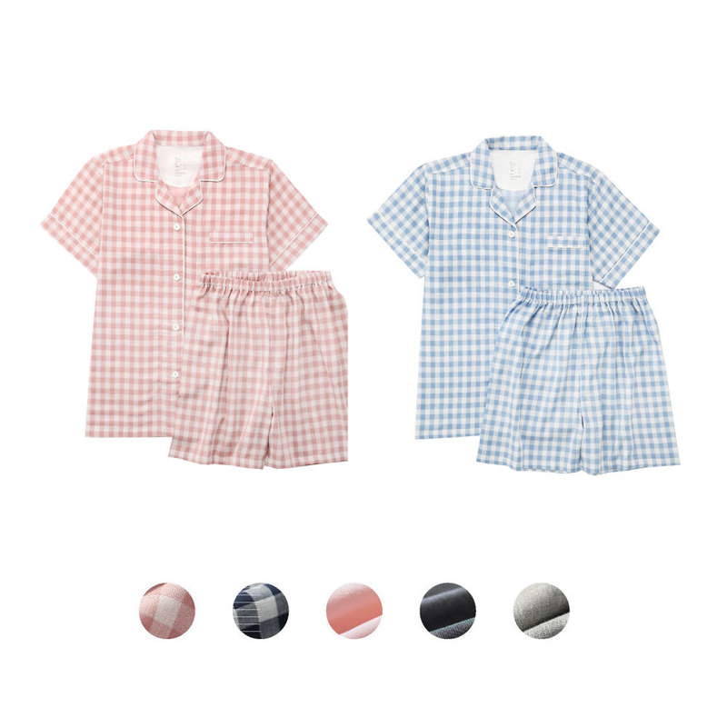 Short-sleeved Shorts Double-layer Yarn Pajamas Set Women's Summer Cotton No Side Seam No Print Japanese-style Couples Home Clothes Short-sleeved Shorts Double-layer Yarn Pajamas Set Women's Summer Cotton No Side Seam No Print Japanese-style Couples Home Clothes