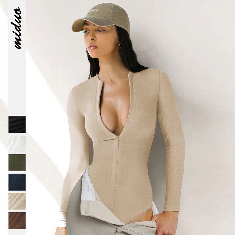 2025 Hot Selling European and American Women's Jumpsuits, Tight Knitwears, Jumpsuits, Versatile Zipper Tops, Three-Quarter Pants Wholesale