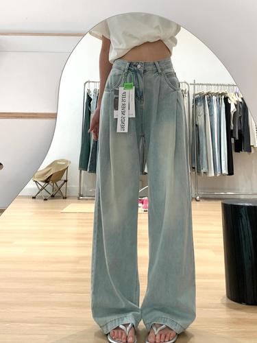 Women's High-Waisted Loose Straight Leg Blue Jeans for Autumn, New Wide Leg, Plus Size, Comfortable and Slimming Pear Shaped Figure