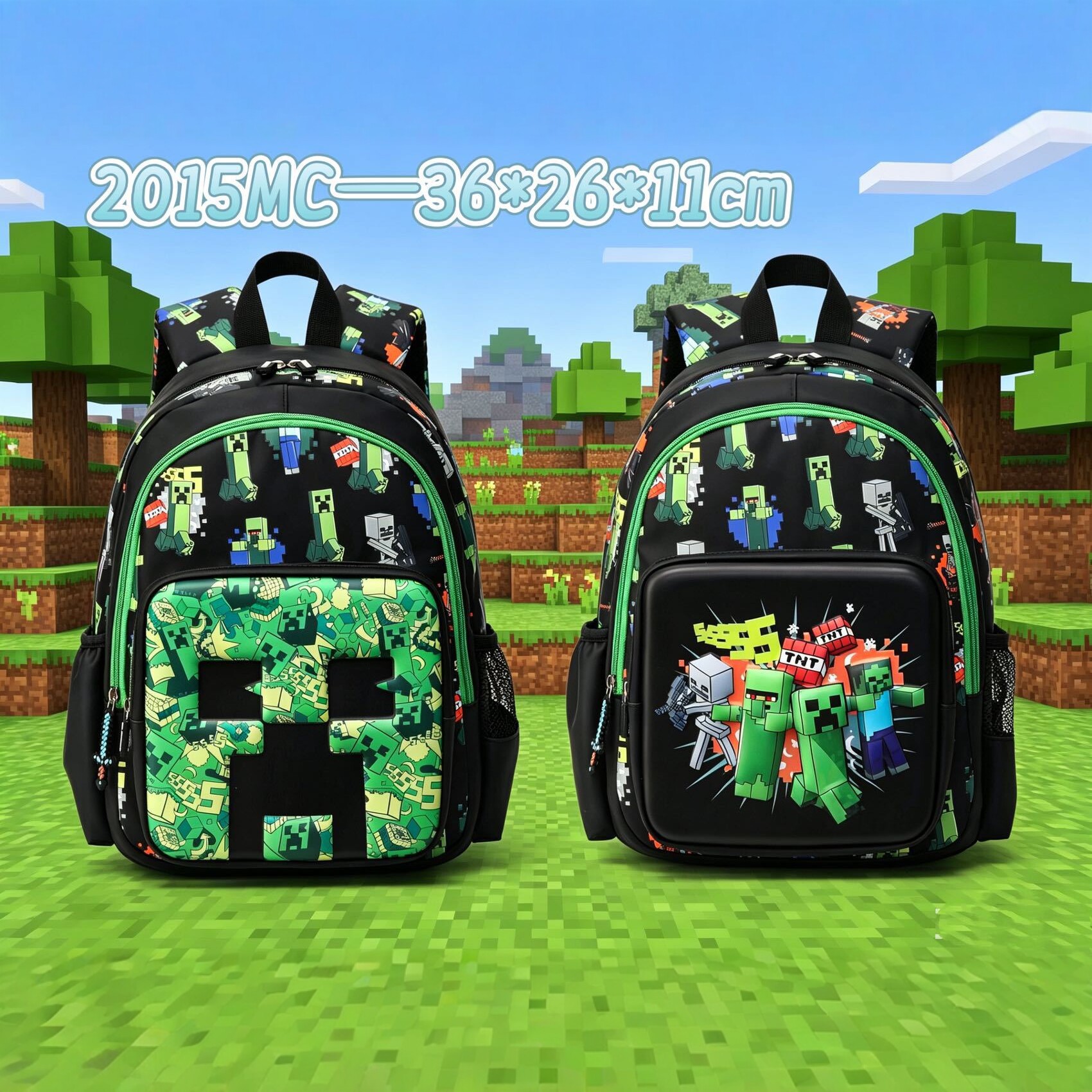 Minecraft children's backpack, waterproof shoulder bag for boys, elementary school students, cute cartoon backpack.