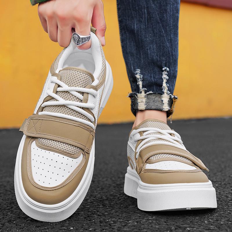 Zapatos de deporte de moda para hombre con hebilla de corte bajo, suela gruesa, zapatos casuales de aumento, malla para hombre, zapatos blancos deportivos para estudiantes transpirables