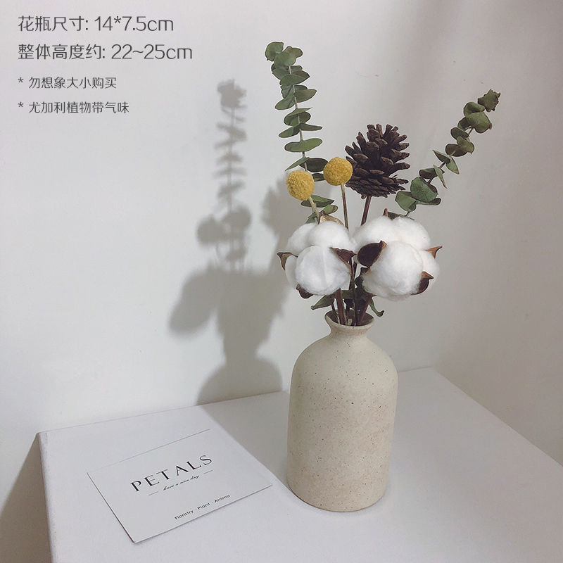インシンプルな粗いセラミックドライフラワー花瓶装飾品忘れな草ユーカリの葉ローズフラワーアレンジメント北欧家の装飾|undefined
