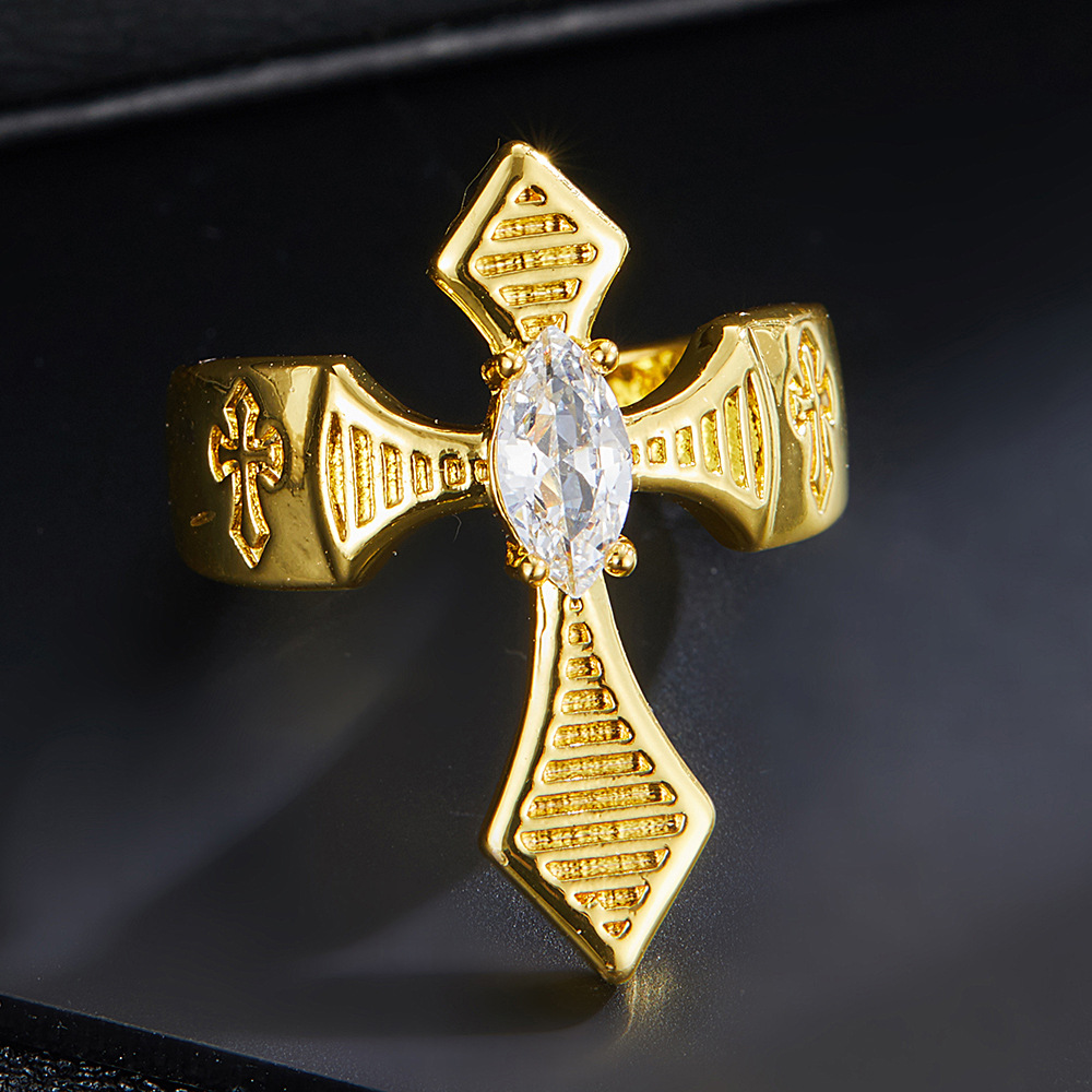 Vendita calda con senso del design personalizzato, anello di apertura a croce in zirconio_voghion.com