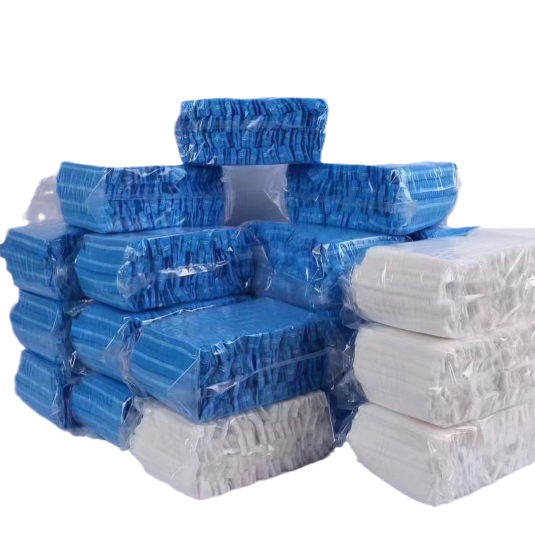 一次性条形帽无纺布条形厨师帽蓝白色发网帽劳保用品食品厂防护帽