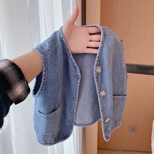 New 2025 Spring and Autumn Children's Vest Baby Versatile Sleeveless Trendy Boys and Girls Denim Vest Trendy Top
