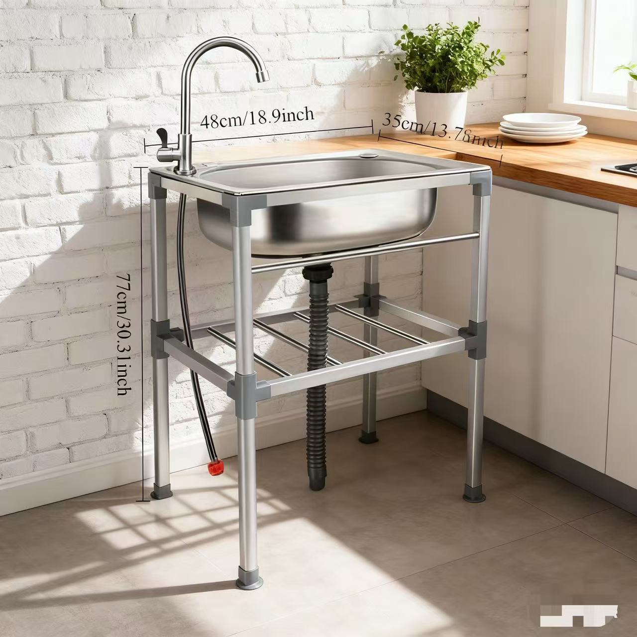 Cross-Border Popular Stainless Steel Dishwashing Basin with Single Sink and Stand, Washbasin Bowl Sink with Single Basin Rack, Ready for Labeling