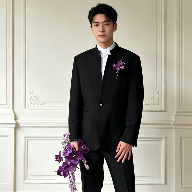 Huanxi Orange Zhongshan Suit for Men, Black New Chinese Style Suit, Groom's Engagement Wedding Dress, Traditional Chinese Engagement Suit Huanxi Orange Zhongshan Suit for Men, Black New Chinese Style Suit, Groom's Engagement Wedding Dress, Traditional Chinese Engagement Suit