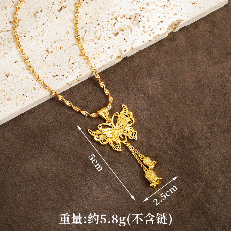 Nuevo colgante de oro de arena antiguo chino estilo palacio mariposa lirio de los valles borla colgante niña durante mucho tiempo joyería al por mayor