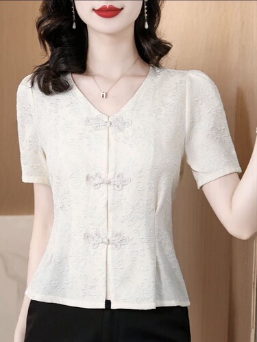 New Chinese-style collar embroidered shirt for women's summer 2025 new style waist waist to show slimming short shirt, national style short-sleeved shirt