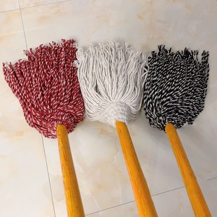 Old-fashioned Cotton Mop Household Round Head Wooden Pole Mop Water Absorbing and Cleaning Hotel Property Factory Wooden Pole Mop