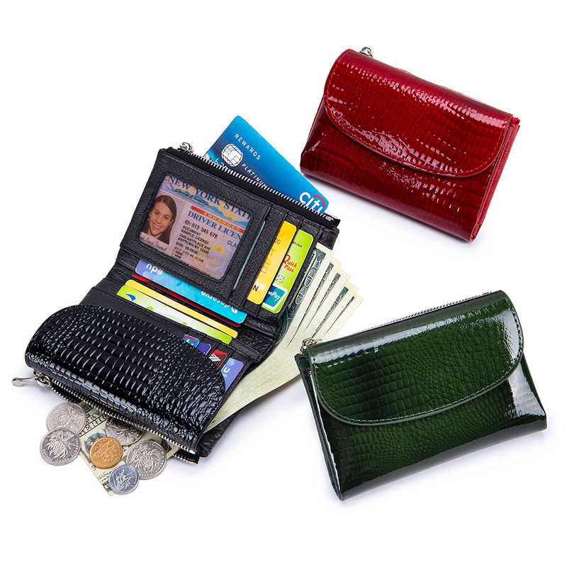New Soft Leather Short Wallet Fashionable Patent Leather Clutch Bag Women's Genuine Leather Crocodile Pattern Elegant Large Capacity Wallet
