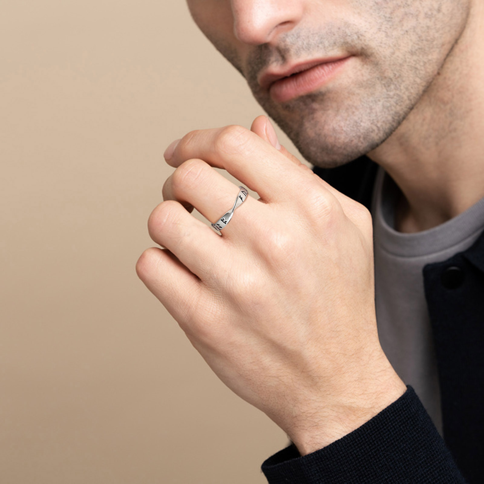 Retro Classic Style Letter Titanium Steel Men's Rings Men Band Rings display picture 7
