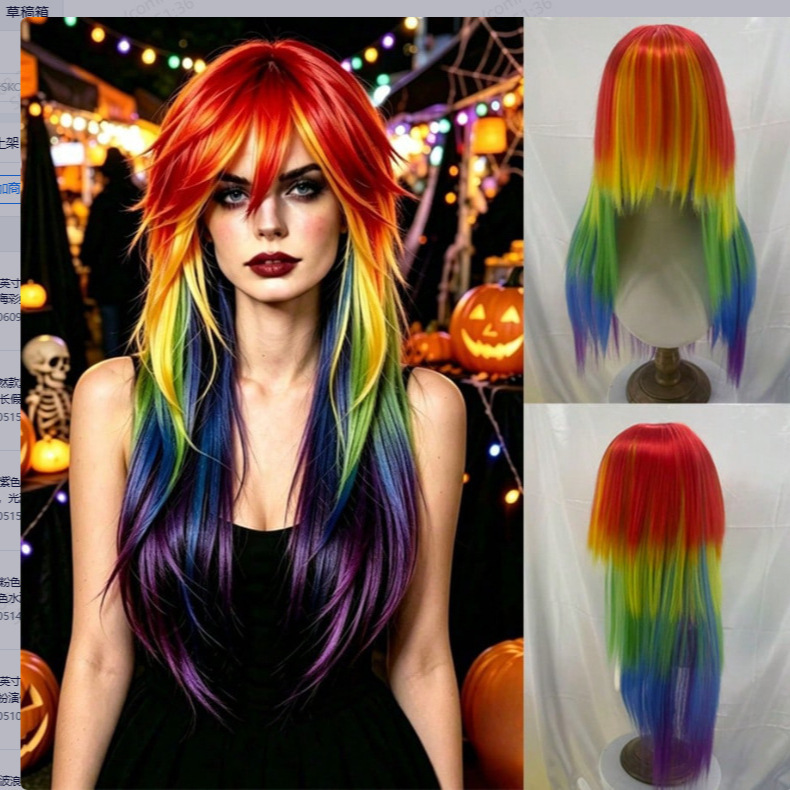 Halloween My Little Pony cosplay wig, rainbow middle-parted long straight hair, Rainbow Dash hairstyle Halloween My Little Pony cosplay wig, rainbow middle-parted long straight hair, Rainbow Dash hairstyle