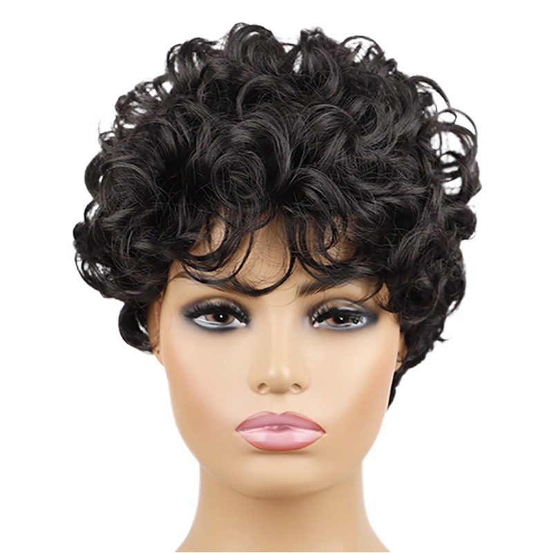Comercio exterior Pelo Corto peluca rizado pequeña Peluca de las mujeres africanas rizado Pelo Corto peluca rizado de las mujeres africanas