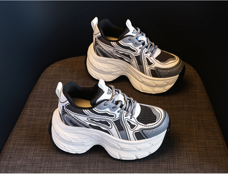 Giày sneaker chunky nữ đế dày lưới thoáng khí tăng chiều cao — Màu trắng chi tiết 5